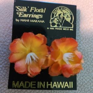 Silk Floral Hawaiian clip on earrings